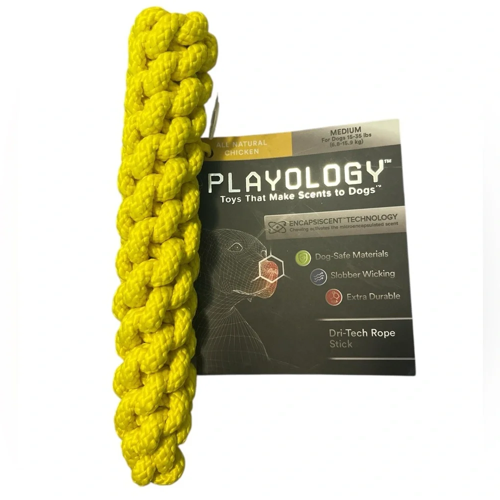 Playology Yellow All Natural Chicken Flavor Dri-Tech Rope Dog Toy